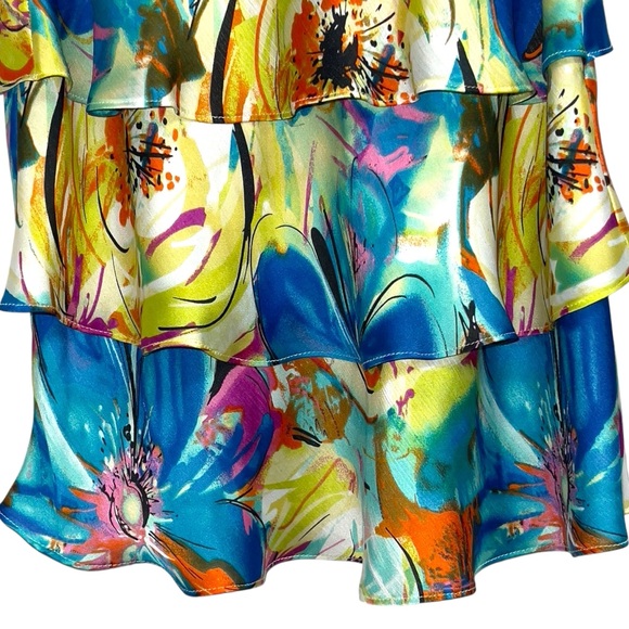 Boston Proper Ruffle Multicolor Tiered Flowy Spaghetti Strap Blouse Cami Large - Picture 5 of 13